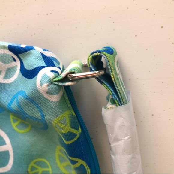 Blue Green Peace Sign Cotton Canvas Crossbody Shoulder Bag Bohemian Hippie Bag - Picture 10 of 14